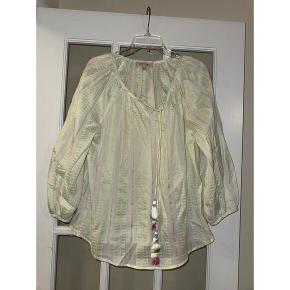 Philosophy Womens Cotton Peasant Tie Front Tassel Blouse Spring Boho Size L - Picture 1 of 4